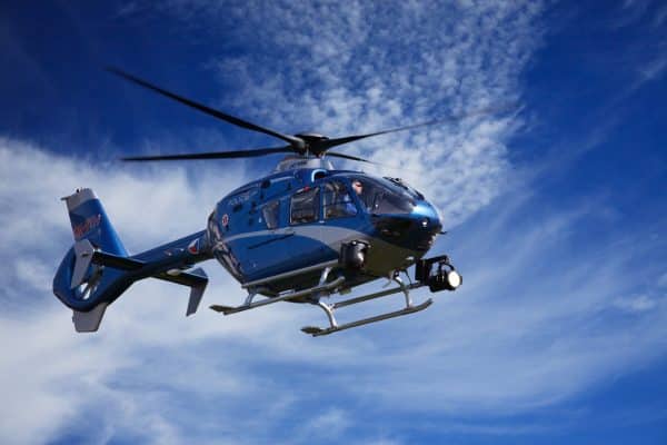 Birds-Eye View Blue and White Helicopter