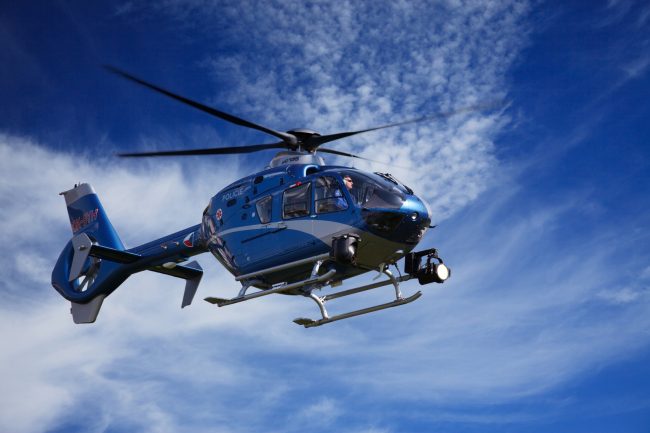 Birds-Eye View Blue and White Helicopter